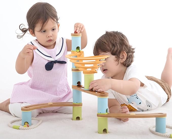 Marble Runs Building Toy, Bamboo Construction Toy Set with Ball, Simple Maze Toy Suitable for Age 4+ Children
