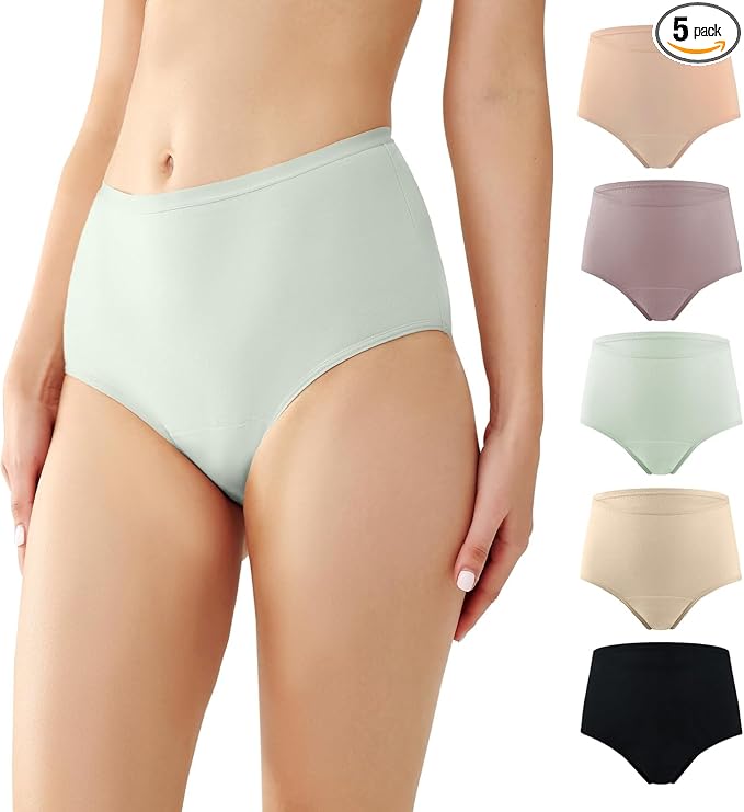BATTEWA Washable Absorbency Incontinence Regular Underwear for Women, Reusable Leak Proof Protection Panties for Bladder Leakage(5Color, Small, 5 Pack)