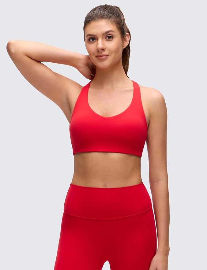 CRZ YOGA Butterluxe Multi-Strap Cross Back Sports Bras for Women - V Neck Padded Strappy Wireless Yoga Top
