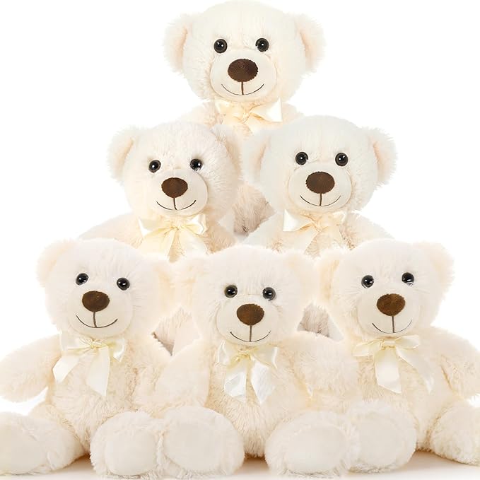 MorisMos Small Teddy Bear Bulk 6 Packs Teddy Bear Stuffed Animal 14" Teddy Bear Plush Toys for Kids, Girls, Birthday Wedding Party, Cream