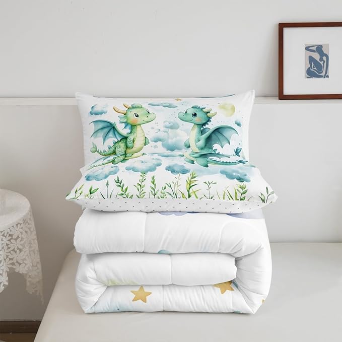 Feelyou Dragon Comforter Set Queen Size Dragon Stuff Comforter for Boys Girls Teens Wild Life Bedding Set Dragon Decor Duvet Set Room Decor Green Quilt Set