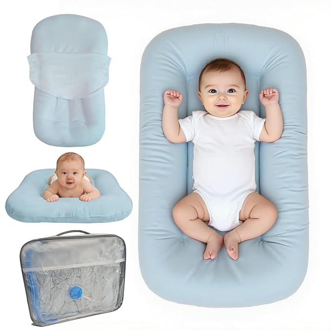 Baby Lounger for Infants Babies 0-24 Months, Bionic Organic Lounger, Soft Cotton Breathable Infant Floor Seats & Loungers for Newborn Baby Shower Gifts (Blue)