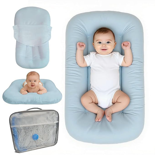 Baby Lounger for Infants Babies 0-24 Months, Bionic Organic Lounger, Soft Cotton Breathable Infant Floor Seats & Loungers for Newborn Baby Shower Gifts (Blue)