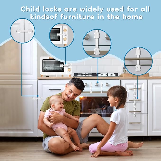 24-Pack Cabinet Locks Baby Proofing - Syican Child Proof Drawer Locks, Multi-Purpose for Drawers, Fridge, Toilet Seat, Trash Can, Ideal Stocking Stuffers, White