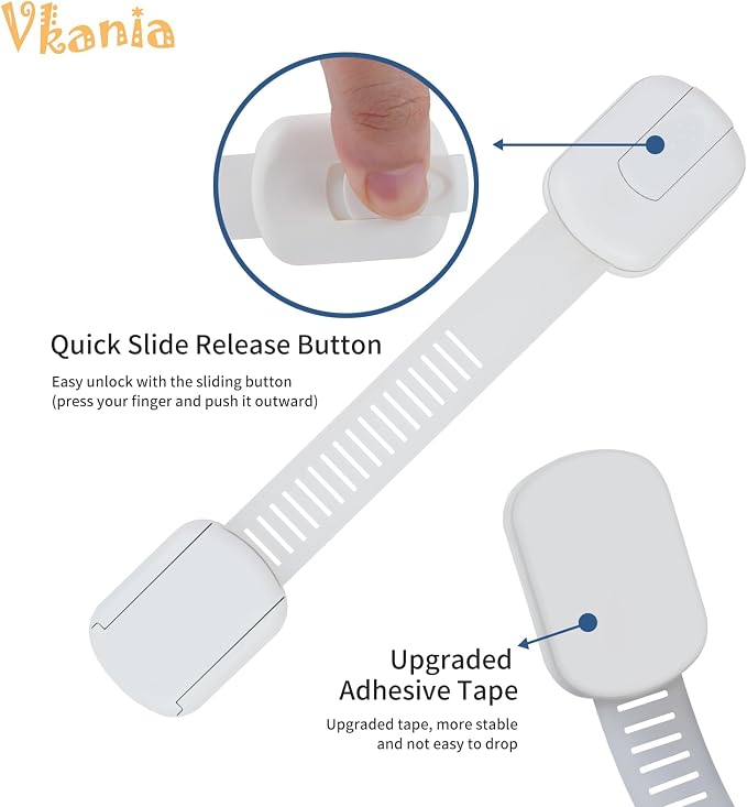 Child Proof Cabinet Locks - Cabinet Locks Baby Proofing with 3M Adhesives for Refrigerator, Oven, Cupboards, Toilet Seat - Adjustable,Easy Installation,No Drilling (4 Pack) | Strong adjustable adhesive straps for cabinet, drawer, fridge, toilet & oven....