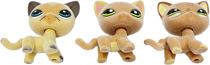 3pcs/Set Custom Flocked Pet Shop Toys Short Hair Cat Kitten Collie Great Dane Cocker Spaniel Dachshund Puppy Dog OOAK Compatible with LPS (#1120 and #525 and #3573)