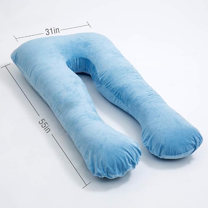 MOON PINE Pregnancy Pillow, U Shaped Full Body Pillow for Maternity Support, Sleeping Pillow with Cover for Pregnant Women (Blue)