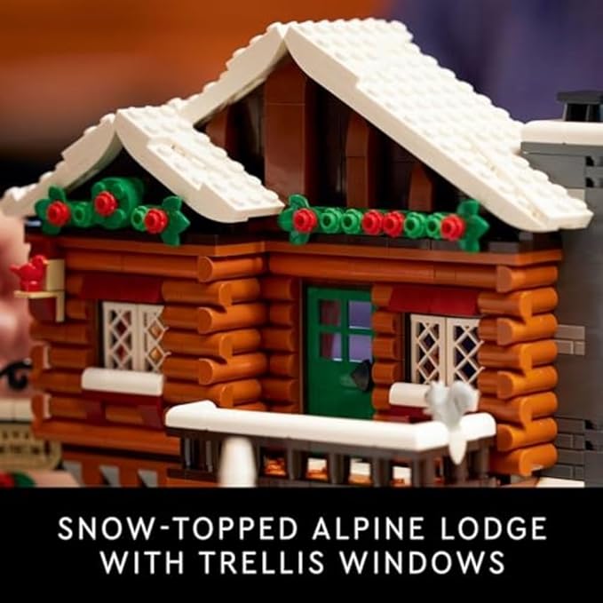 LEGO Icons Alpine Lodge Model Building Set - Collectible DIY Kits for Adults, Ages 18+ - Log Cabin Kit for Winter Activities with Snowmobile and Minifigues - 10325