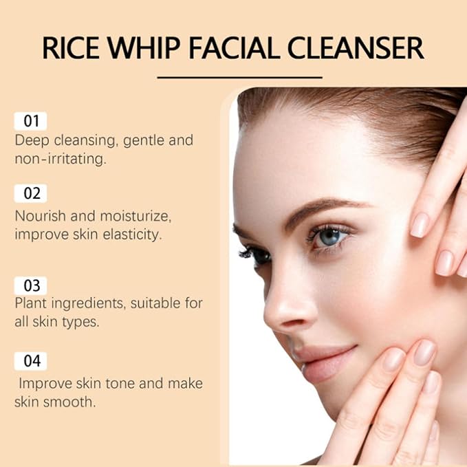 Rice Facial Cleanser, Gentle Foaming Cleanser, Controls Oil, Moisturizes and Hydrates, Nourishes Skin, Cleanses Pores, Gentle Formula Suitable for All Skin Types, Korean Skincare Product, 4.23 Oz