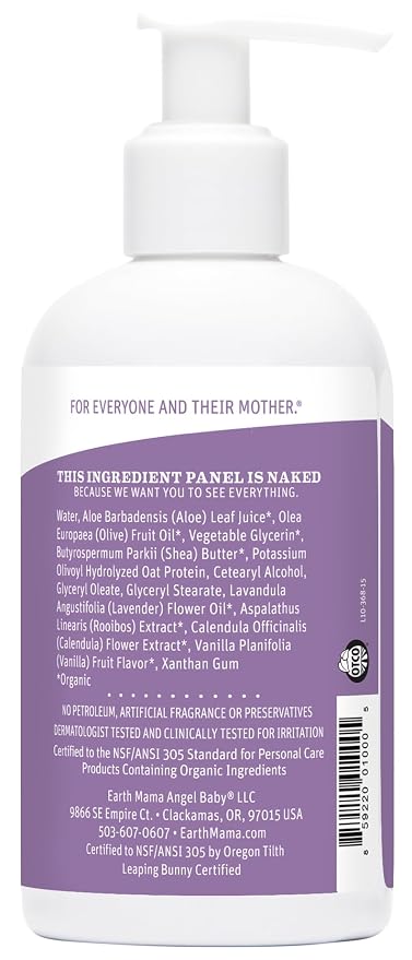 Earth Mama Calming Lavender Baby Lotion for Dry Skin, Calendula Cream for Newborn Skin Care, Children's Moisturizer, Aloe Juice, Rooibos, & Shea Butter, Lavender Lotion, 8 Fl Oz (2Pk)