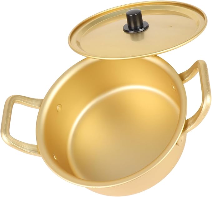 SUNGOOYUE Yellow Aluminum Ramen Noodle Pot 20cm Korean Soup Pan Aluminum Alloy Fast Heating Double Handle for Pasta Soup and Noodles on Open Flame or Ceramic Stove (#1)