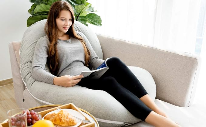 INSEN Pregnancy Pillow for Sleeping, Maternity Pillow with Jersey Cotton Cover,C Shaped Body Pillow for Pregnant (Natural Gray)