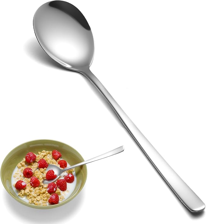 HANSGO Soup Spoons, 8PCS Korean Spoon, 8.5 Inch Stainless Steel Tablespoon with Long Handles for Home Kitchen Restaurant, Flatware Set for Stirring Hot Cocoa and Cereal, Durable & Dishwasher Safe