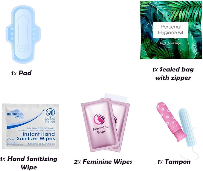 Green Fern Style Menstrual Kit All-in-One 50 Pack | Convenience on The Go | Period Kit Pack for Travelling, Tweens & Teenagers or just When You’re Out | Individually Wrapped Feminine Hygiene Product…