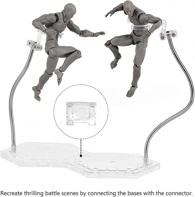 Action Figure Stand with Flexible Metal Arm,Action Figure Pose Display Holder Base,Flight Stands for Action Figures Compatible with HG RG SD SHF Gundam 1/144 Toy with Screwdriver (4Pcs Clear)