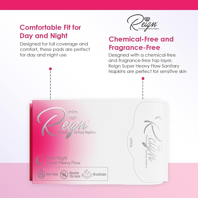 Reign Over Night Super Heavy Flow with Wings Sanitary Napkin for Women, Super Absorbent Pads (7 Count, 1 Pack)