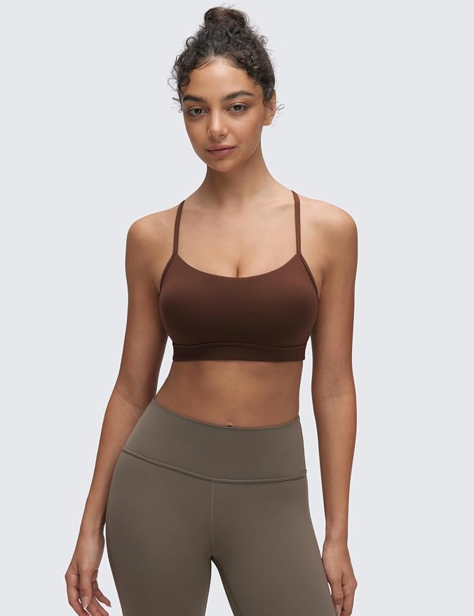 CRZ YOGA Butterluxe Y Back Sports Bras for Women - Padded Racerback Low Impact Spaghetti Thin Strap Workout Yoga Top