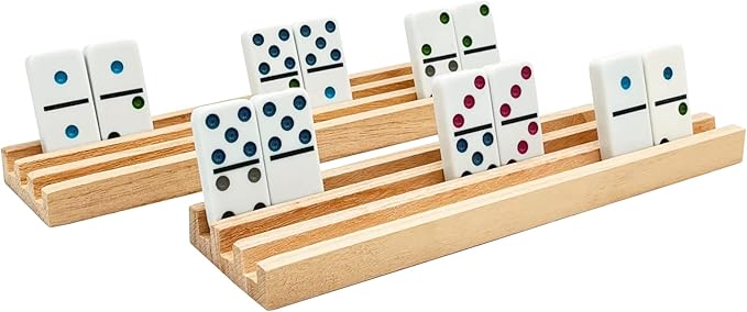 Wooden Domino Racks/Trays Set of 8 Natural Domino Trays Holders Organizer for Mexican Train Chickenfoot and Other Domino Games - Dominoes NOT Included
