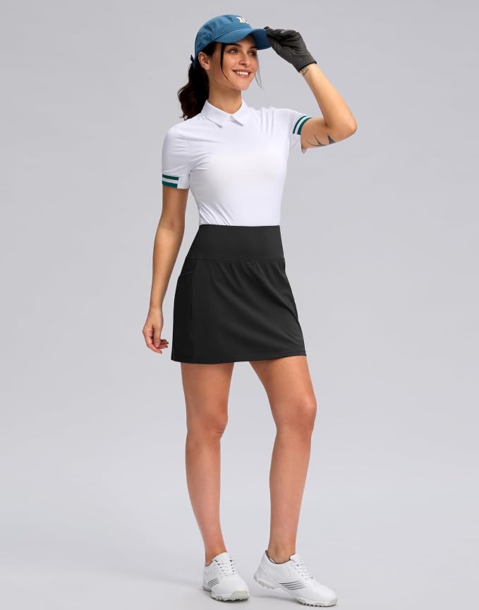 Women's Golf Skirts Skort 4 Side Pockets High Waisted Stretchy Tennis Skirt | Silky Soft, Lightweight, Breathable, Built-in Mesh Shorts, High Waisted, Elastic waistband, Moisture-Wicking, Athletic