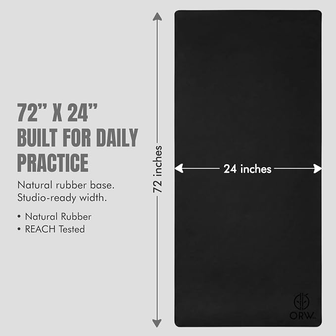 ORW Non Slip Hot Yoga Mat with Carrying Strap - Grip Surface & Natural Rubber Base, REACH Tested, Home & Studio Practice