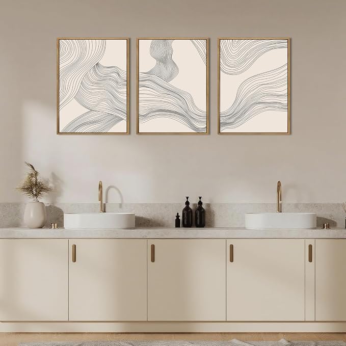 ANHUIB Neutral Canvas Wall Art Modern Abstract Canvas Painting Beige Wall Decor 12x16 Inch Set of 3 for Living Room Bedroom Bathroom