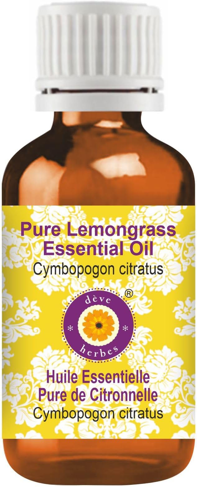 Deve Herbes Pure Lemongrass Essential Oil (Cymbopogon citratus) Steam Distilled 50ml (1.69 oz)