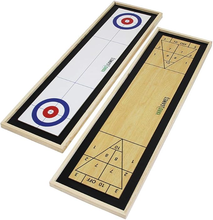 Yard Games Curling and Shuffleboard 2 in 1 Table Top Game with 8 Rolling Discs