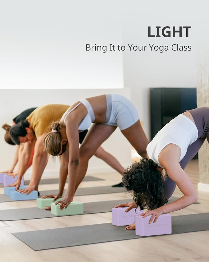 Trideer Yoga Blocks 2 Pack, Soft Non-Slip Foam Blocks with Beveled Edges for Alignment and Stretching in Yoga, Pilates, and Dance - Supportive, Lightweight, Odor Resistant, Latex-Free