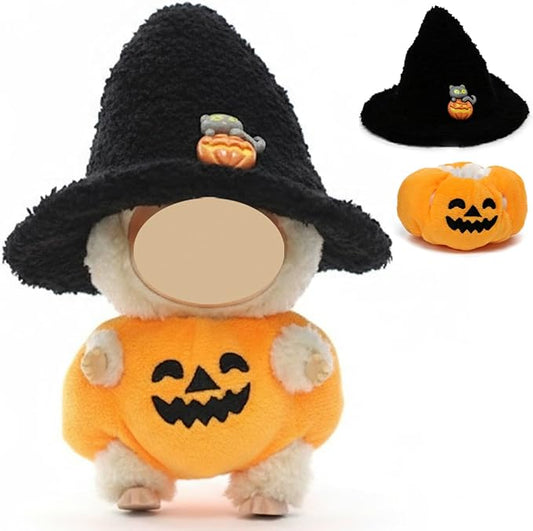 17cm Doll Clothes, Halloween Witch Hat and Pumpkin Costume Set Handcrafted Crochet Halloween Clothes for 6.7"(No Doll Included) (Style05)