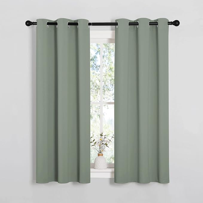 NICETOWN Window Curtain Panels, Thermal Insulated Solid Grommet Blackout Draperies/Drapes for Basement (Sage Green, 1 Pair, 34 by 54-inch)