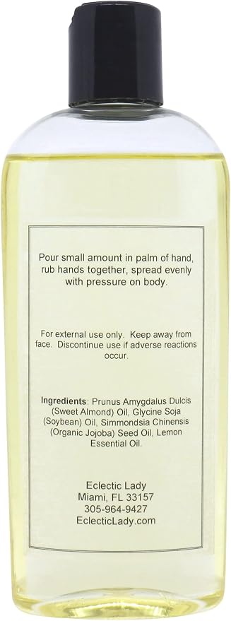 Lemon Massage Oil, 8 oz, Natural Ingredients with Sweet Almond & Jojoba Oil