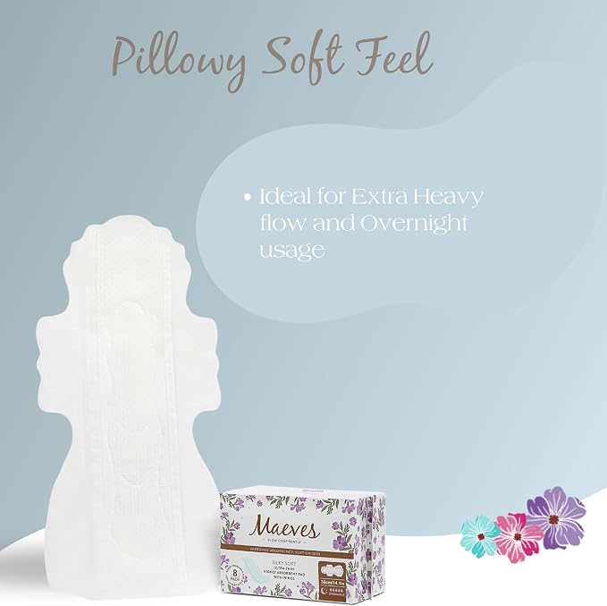 Maeves Pads Ultra Thin Feminine Care, Maxi, Sanitary Napkins with Wings for Super, Extra Heavy Flow Pads, Large, Extra Long Overnight Flow Multipack Period Pads for Women - 18 Count