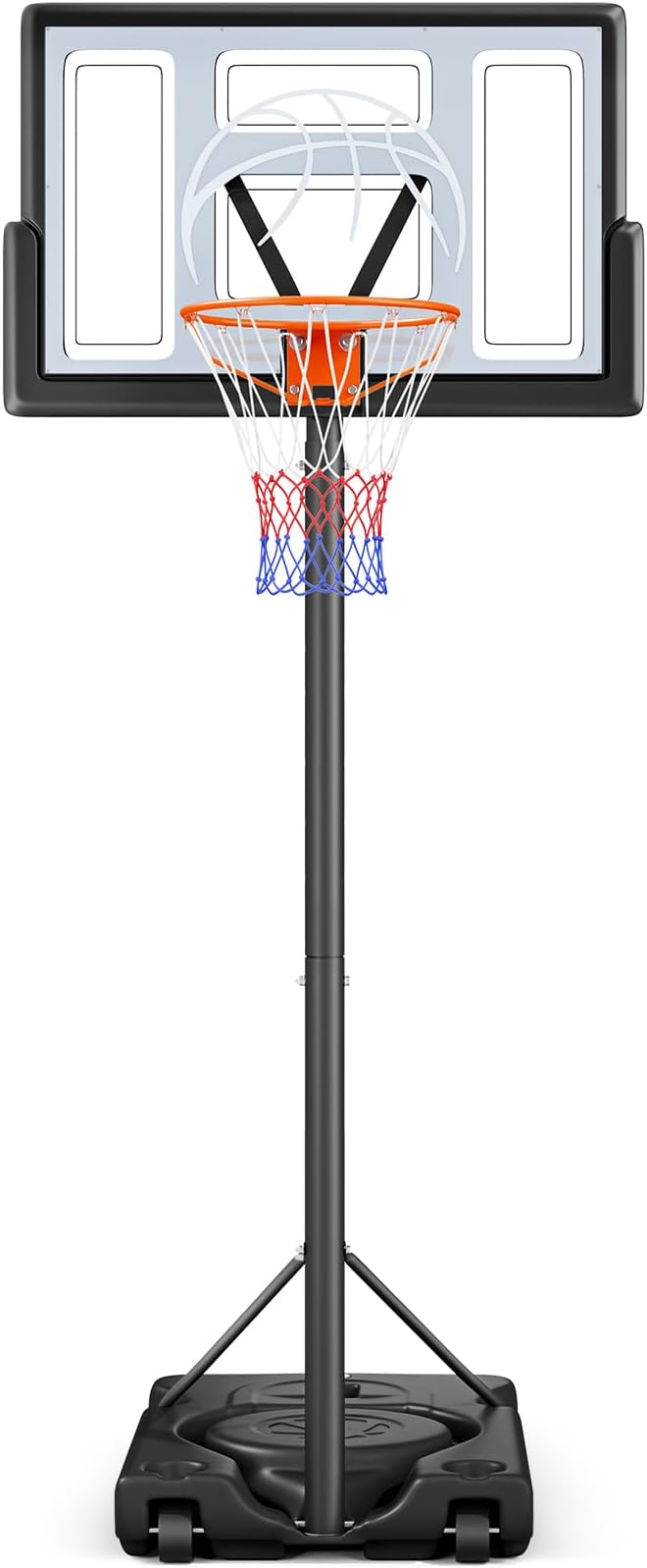 Yohood Basketball Hoop Outdoor 10ft Adjustable, Portable Basketball Hoop Goal System for Kids Youth and Adults in Backyard/Driveway/Indoor, 44 Inch Shatterproof Backboard and Larger Base