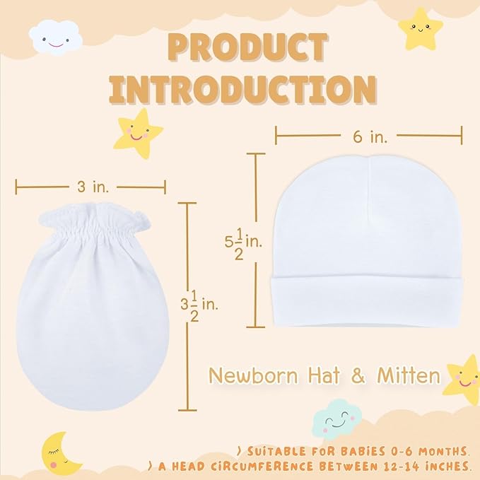 RATIVE Baby Mittens Newborn No Scratch Gloves, Organic Cotton Infant Mittens for Baby Boy & Girl, 0-6 Months