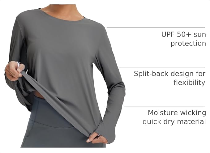 baleaf Women's Long Sleeve Workout Tops Running Sun Shirts Split Back | UPF 50+, Quick Dry, Lightweight, Breathable, Moisture-wicking, SPF, UV, for Athletic, Gym, Hiking, Tennis, Outdoor
