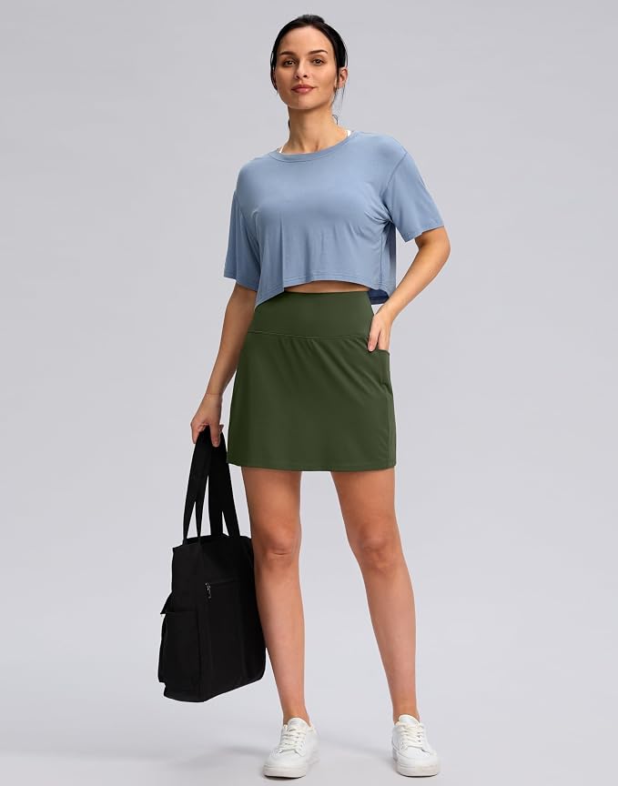 Women's Golf Skirts Skort 4 Side Pockets High Waisted Stretchy Tennis Skirt | Silky Soft, Lightweight, Breathable, Built-in Mesh Shorts, High Waisted, Elastic waistband, Moisture-Wicking, Athletic