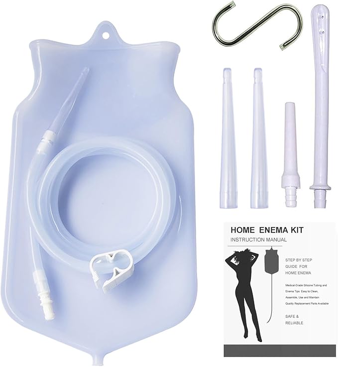 Silicone Enema Bag Kit for Colon Cleansing | 2 Quart Open Top Enema Bag with Silicone Hose - Reusable Home Coffee Water Colon Cleansing Enema Kit