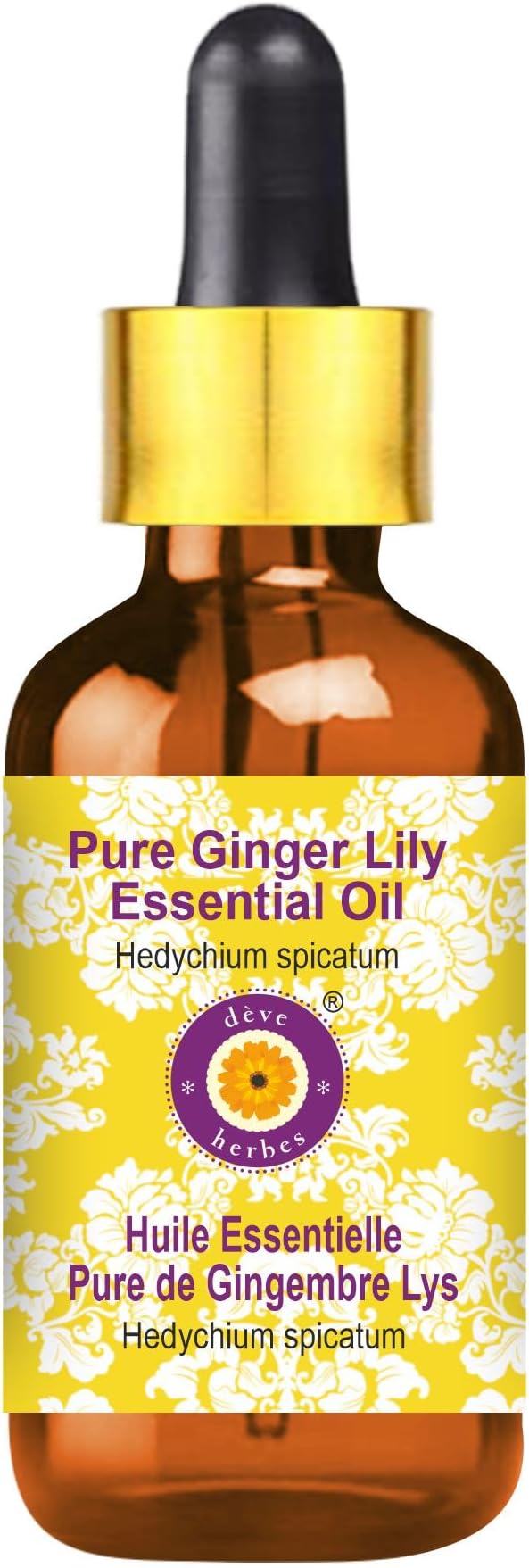 Deve Herbes Pure Ginger Lily Essential Oil (Hedychium spicatum) with Glass Dropper Steam Distilled 5ml (0.16 oz)