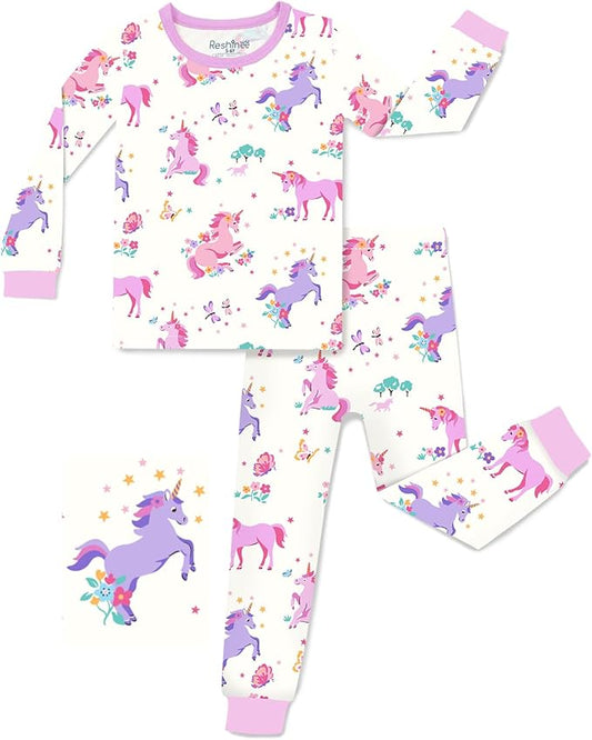 Bamboo Viscose Toddler Girls Kids Pajamas Unicorn Mermaid Pjs Long Sleeve Snug fit 12M-8Y 2pcs Soft Jammies