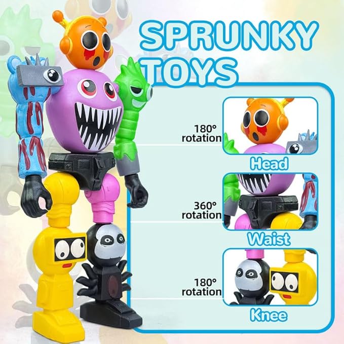 7 Inch Spunky Action Figure - Sprunky Toys Poseable & Detachable Joints Robot, Vibrant Surrealist Collectible for Sprunky Birthday Decorations, Desk Toys & Spunky Gifts (Color-C)