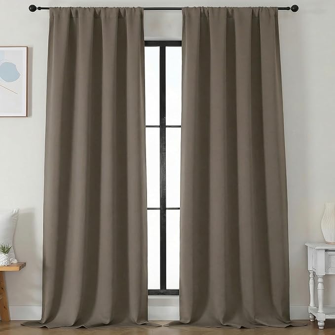 Simplebrand Blackout Extra 10ft Curtains for Patio 120 Inches Long 2 Panels Set, Solid Thermal Insulated Energy Saving Rod Pocket Window Treatment Curtains Blackout Drapes, 50" Wx120 L, Latte