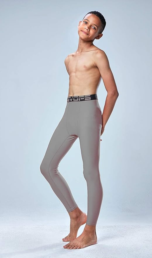 DEVOPS 2 Pack Youth & Boys Thermal Compression Baselayer Sport Tights Fleece Lined Pants & Long Sleeve Top