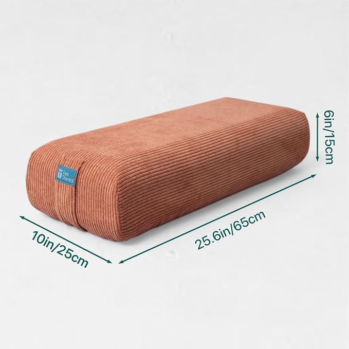 Yoga Bolster Pillow for Meditation and Support - Rectangular Foam Cushion with Removable Corduroy Cover, Machine Washable Suede-like Pillowcase & Convenient Carry Handles for Women Orange