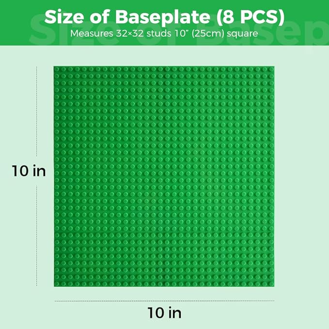 Classic Baseplates Building Plates-8 Pack 10" x 10" Building Boards,100% Compatible with All Major Brands and Activity Table, Creative Building Platforms Mats for Toy Bricks,Multicolored
