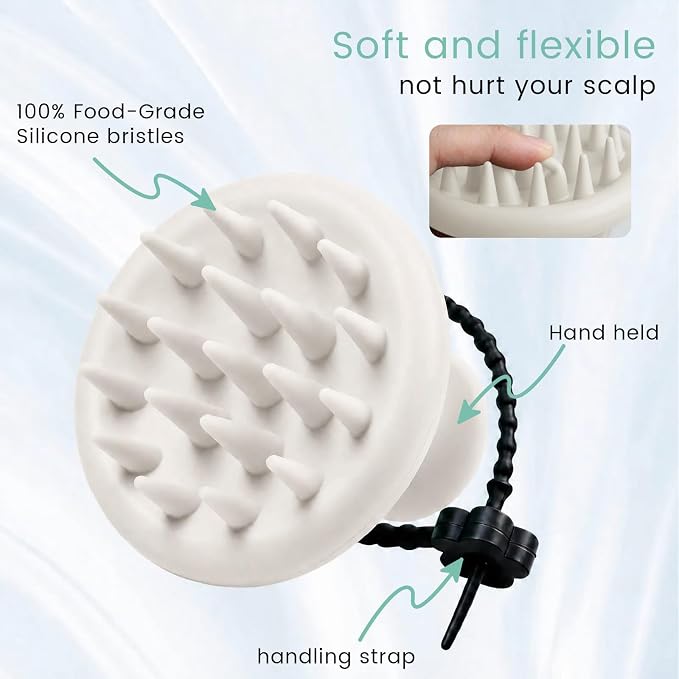 100% Silicone Scalp Massager,Scalp Scrubber for Hair Growth,White | 1 PCS Gift Box,2 Seamless Hair Clips Included,Soft-touch Grip,Quick lathering,Anti-Dandruff, Wet & Dry Use for All Hair Types