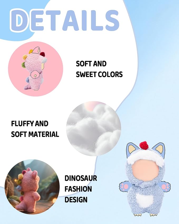 17cm (6.7inch) Doll Clothes, Outfits for Clothes Set, Dino Dolls Keychain Accessories, Faking Animal Style Outfit Jumpsuit Dinosaur Costume for Dolls (Lavender) (Doll Not Included)