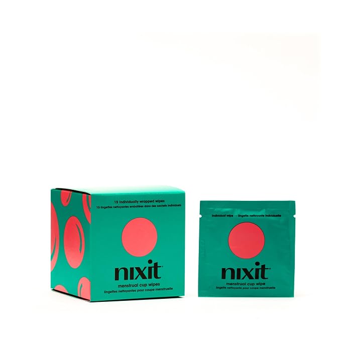 nixit Menstrual Cup Wipes | Feminine Cleansing for Period Cups & Vulvas | Fragrance-Free | pH Balanced | Biodegradable | Plant-Based & Vegan | 15 On-The-Go Individually Wrapped Wipes