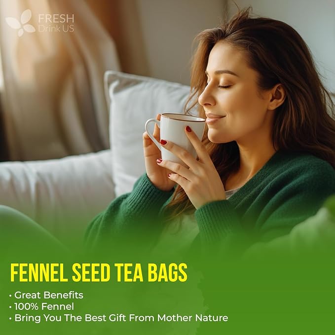 FreshDrinkUS, Premium 75 Fennel Seed Tea Bags – 100% Natural & Pure, Handmade Herbal Tea, Eco-Friendly, Fresh Aroma, Made with Natural Material Tea Bags. No Sugar, No Caffeine, No Gluten, Vegan.