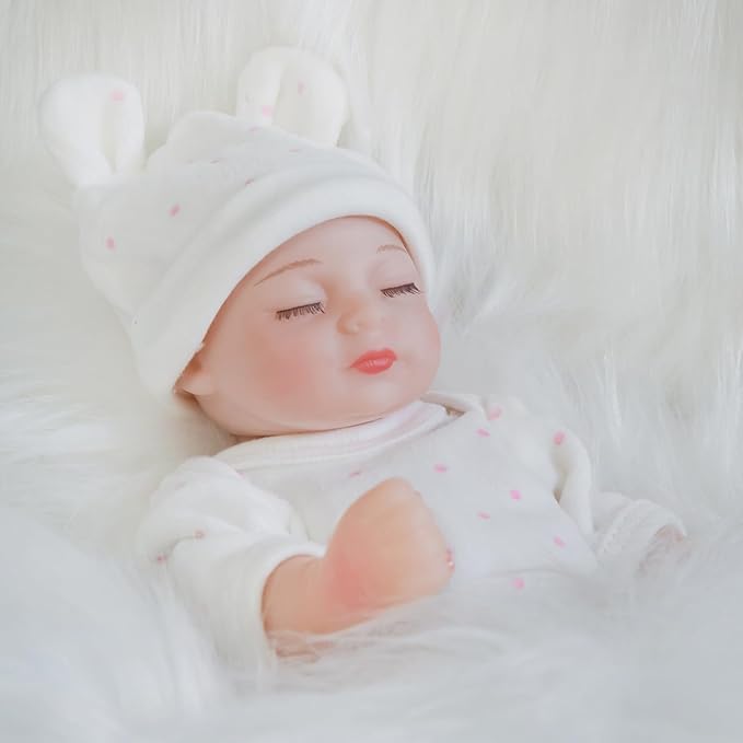 ENA Reborn Baby Doll Realistic Silicone Vinyl Baby 10 inch Weighted Soft Body Lifelike Doll Gift Set for Ages 3+ (Pink Polka dots, 10 inch)