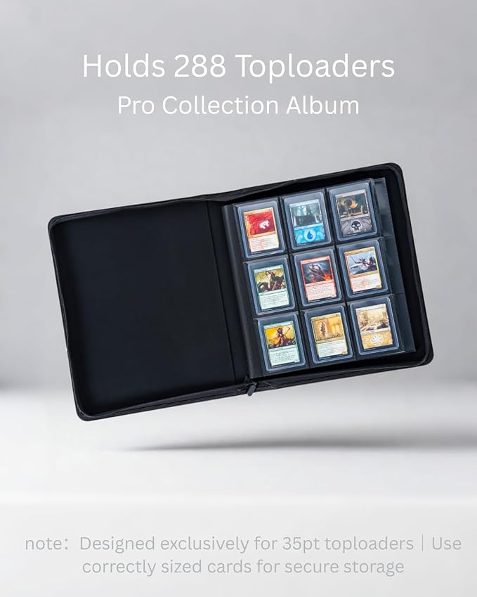 Top loader Binder - Holds 288+ Top Loaders for Cards, 9 Pocket Top Loader Binders with Sleeves for 3" x 4" Rigid Card Holders for Baseball, Football and other Sports Cards (Navy Blue)